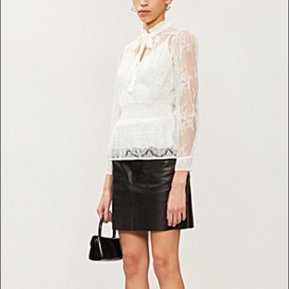 Maje Lani Frilled-collar Floral Lace Top In Ecru - Picture 2 of 6
